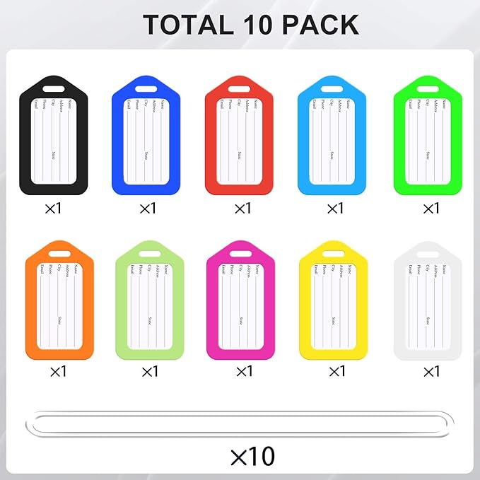 Sodsay 10 Pack Luggage Tag Bright Luggage Tags for Suitcases Bag Tags Name Tags for Kids Travel Accessories Must Haves by Sodsay (Colorful)
