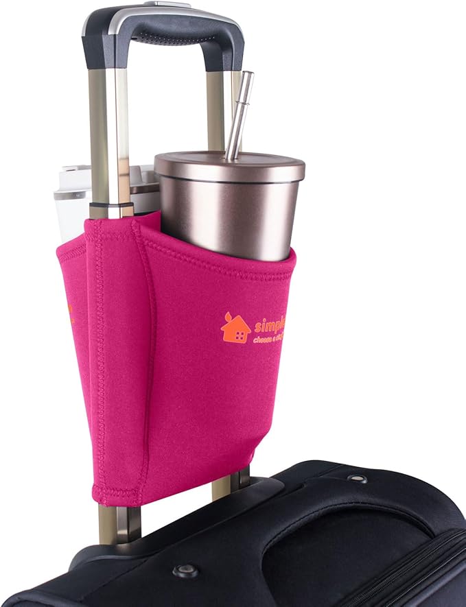 simpletome Luggage Travel Cup Holder Hands-Free Drink Caddy Attachment Drinks Carrier for Drink Beverages Coffee Mugs (Red)