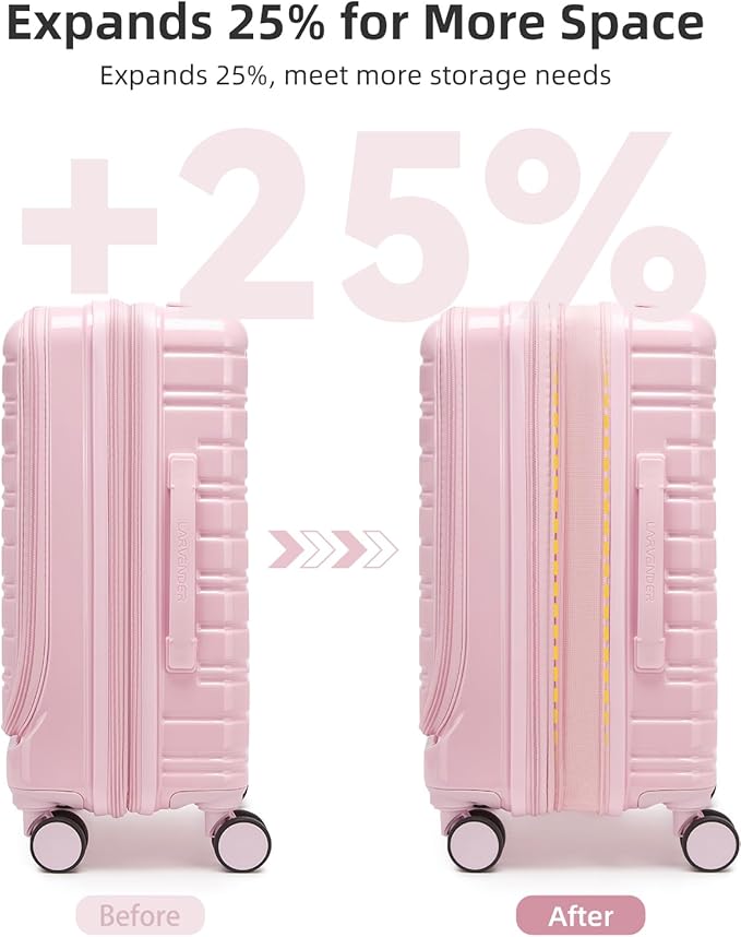 LARVENDER Carry On Luggage 22x14x9 Airline Approved, 20 Inch Expandable PC+ABS Hardside Carry On Luggage with Front Pocket Spinner Wheels TSA Lock for Women Men (Pink)