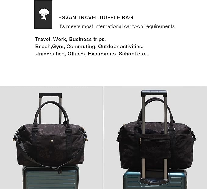 ESVAN Travel Tote Duffel Gym Bag,Weekender Overnight Carry-on Tote Crossbody Bag with Wet Pocket and Trolley Sleeve Upgraded