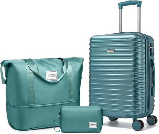 LARVENDER Carry on Luggage 22x14x9 Airline Approved, Expandable 20 Inch Hardside Suitcase with Wheels TSA Lock, PC+ABS Lightweight Carry on Suitcases for Women and Men, Lake Green (20/DB/TB)