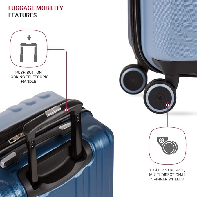 SwissGear Duet Expandable Luggage, Hard Shell Medium Luggage with Spinner Wheels