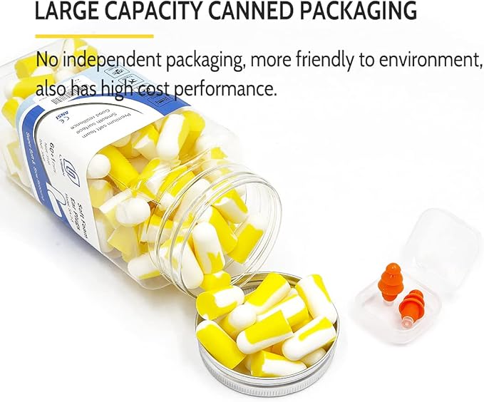 LYSIAN Foam Earplugs - 60 Pairs, 38dB Ear Plugs for Sleeping Noise Cancelling, Mowing, Shooting,Double Color Yellow/White