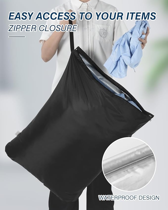 OTraki 2Pcs Large Laundry Bags 24x32 inch Wet Dry Bag Reusable Waterproof Bag with Zipper for Home Travel Hotel Camping Swimsuits, Baby Cloth Diapers Drying Do Not Exceed 176℉ Black