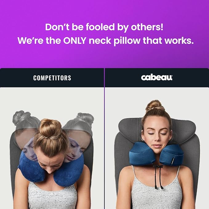 Cabeau Evolution S3 Travel Pillow – Straps to Airplane Seat – Ensures Your Head Won’t Fall Forward – Relax with Plush Memory Foam – Quick-Dry Fabric Keeps You Cool and Dry (Indigo)…