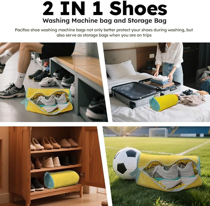 Shoe Washing Machine Bag: Laundry Shoe Bag Keeps Clean - Reusable Shoe Washing Bag for Sneaker Tennis Shoes Unstain Cleaner Kit(Yellow 2 Pcs)