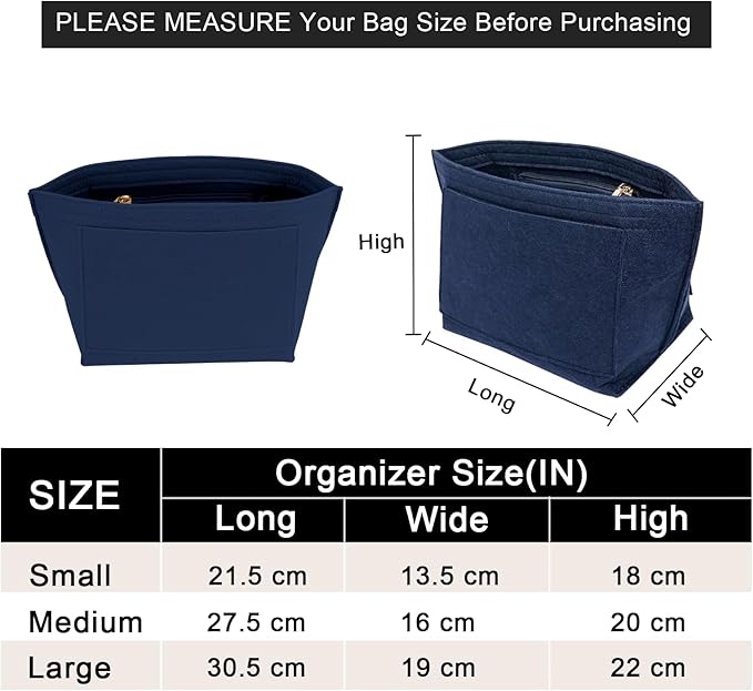 LOUKAYCCI Felt Purse Organizer Insert for Longchamp Le Pliage S Handbag Insert (Dark Blue, Small)