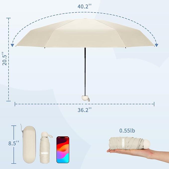 Yoobure Travel Umbrella Portable Compact Umbrellas, Pocket Mini for Purse, Umbrellas for UV Sun & Rain Small for Backpack, Umbrella with Case Folding for Kids Women