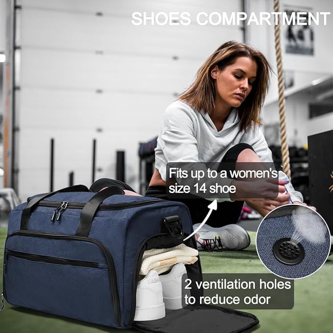 Gym Bag for Men Women, Sports Duffle Bags with Wet Pocket & Shoes Compartment, Water Resistant Overnight Duffel Bag