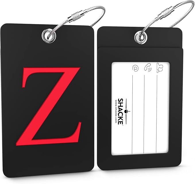 Shacke Luggage Tag Initial - Fully Bendable Tag w/Stainless Steel Loop - Black (Letter Z)
