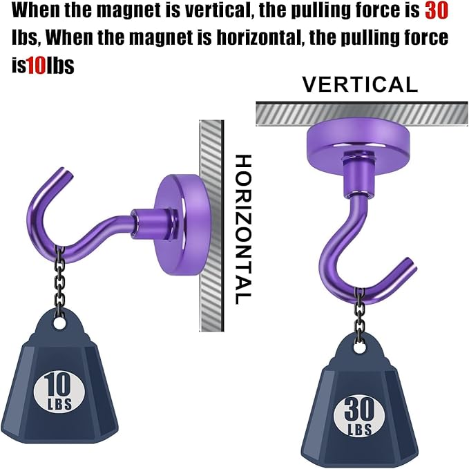 DIYMAG Magnetic Hooks, 30Lbs Strong Heavy Duty Cruise Magnet S-Hook for Classroom, Fridge, Hanging, Cabins, Grill, Kitchen, Garage, Workplace and Office Etc, (10 Pack-Purple)