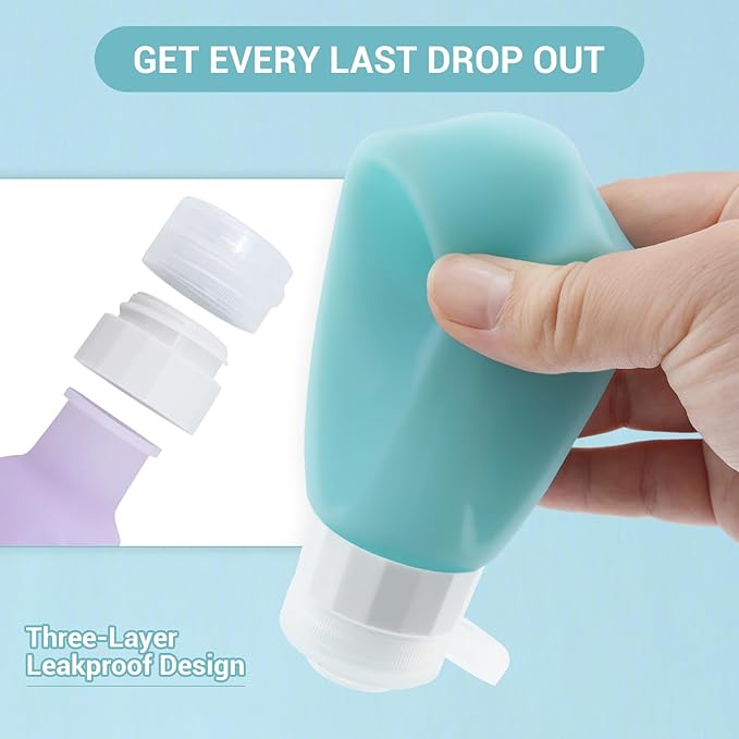 Travel Bottles Leak Proof,3 oz TSA Approved Silicone Squeezable, Refillable Containers Set for Toiletries Shampoo Conditioner Lotion