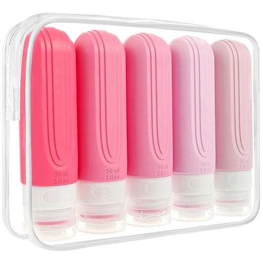 Travel Bottles for Toiletries, 5 Pack TSA Approved Travel Size Containers, 3oz Leak Proof Refillable Travel Accessories for Shampoo Conditioner, BPA Free Travel Bottles with Toiletry Bag