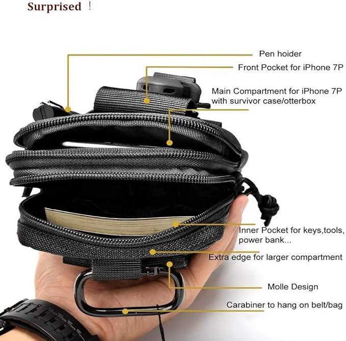 Tactical Molle Pouch, Universal EDC Waist Bag Belt Pouches, Outdoor Belt Bags Gear Tool Gadget Pocket with Cell Phone Holster