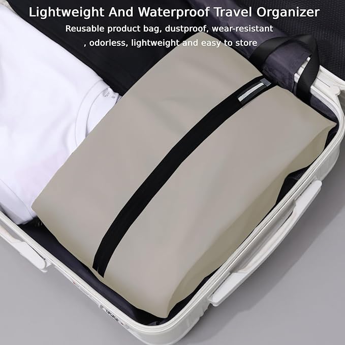 Smell Proof Shoe Bag for Travel Water-Resistant Lightweight Dustproof Golf Soccer Shoe Storage Organizer Pouch with Zipper for Gym Sports Travel Work Men and Women(Off White, 1-Pack)