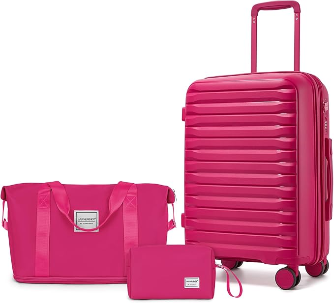 LARVENDER Luggage Sets 3 Piece, Expandable Hardside PP Carry On Luggage Suitcase with 360° Spinner Wheels TSA Lock Suitcase Set for Women Men, Beetroot Purple