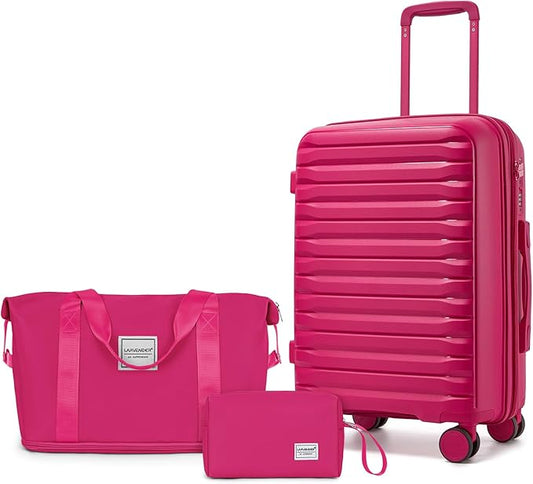 LARVENDER Luggage Sets 3 Piece, Expandable Hardside PP Carry On Luggage Suitcase with 360° Spinner Wheels TSA Lock Suitcase Set for Women Men, Beetroot Purple