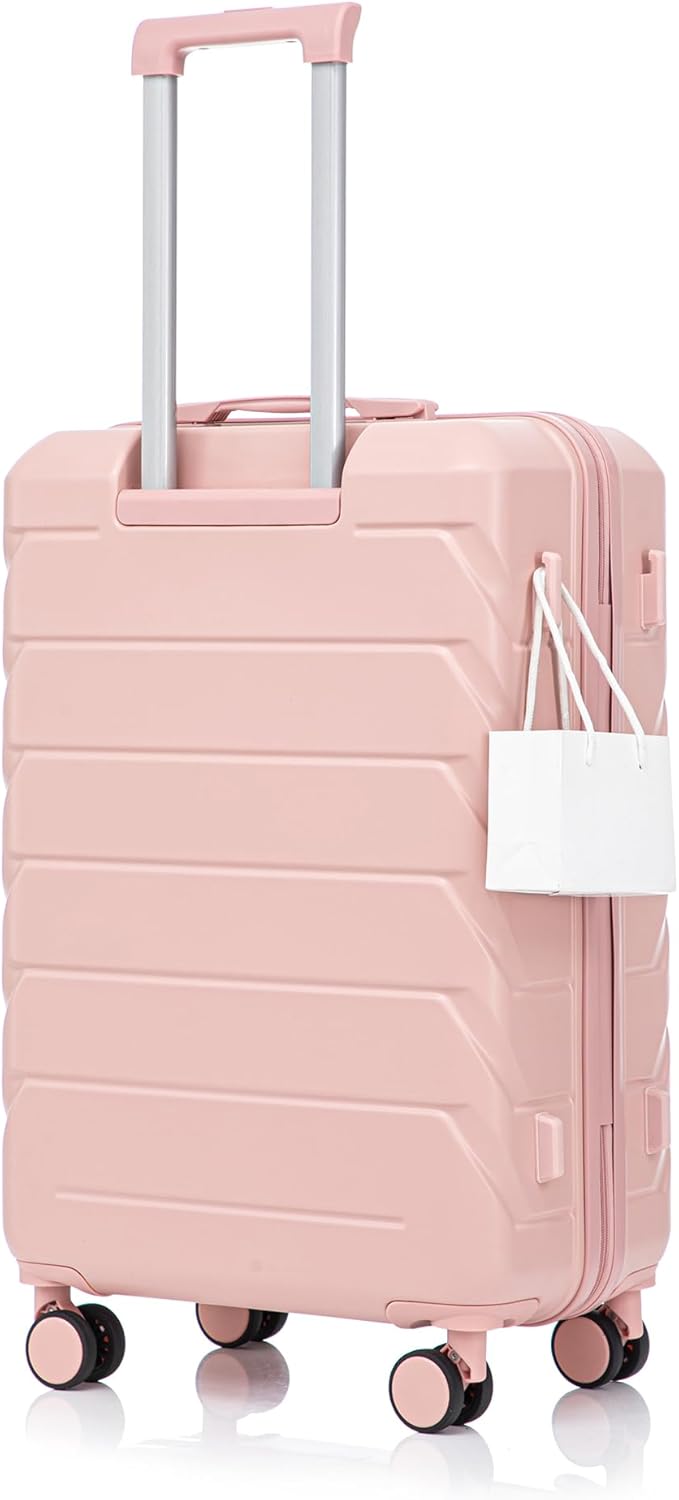 28 Inch Checked-Large Luggage, Lightweight ABS Hard Shell Suitcase with Spinner Wheels, Expandable Travel Luggage with Combination Lock & Side Hooks for Men Women (Pink, 28)