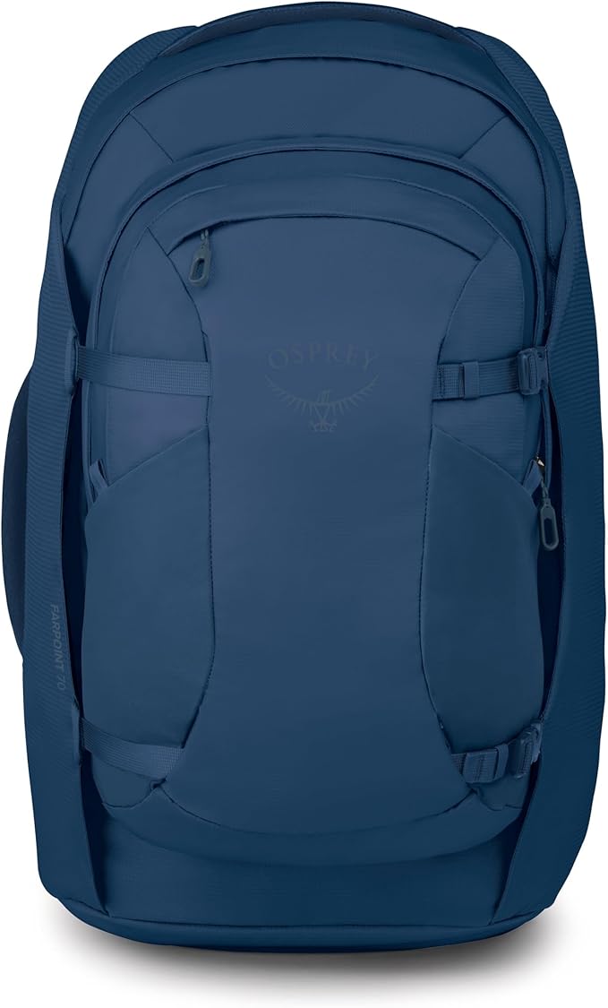 Osprey Farpoint 70L Men's Travel Backpack - Large Adjustable Travel Bag with Detachable Daypack, Antique Blue