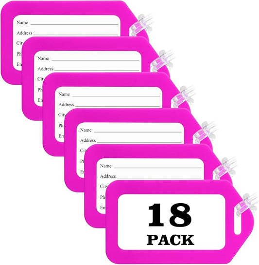 18 Pack Luggage Tag Bright Luggage Tags for Suitcases Bag Tags Name Tags for Kids Travel Accessories Must Haves by Sodsay (Pink)