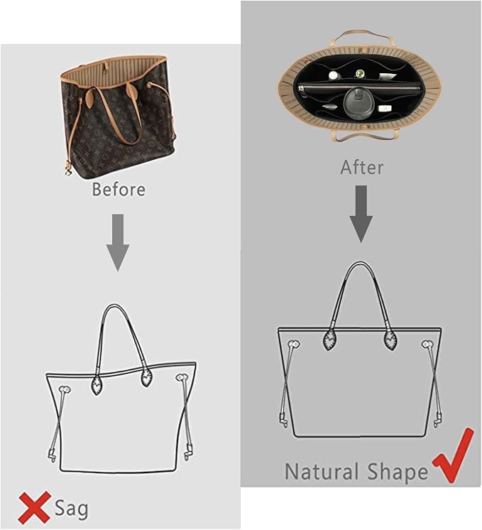 Purse Organizer Insert For Handbags, Purse Organizer With Zipper, Neverfull Organizer, Bag Organizer For Speedy Neverfull ONTHEGO Tote, Handbag and More (Silky Black, small)