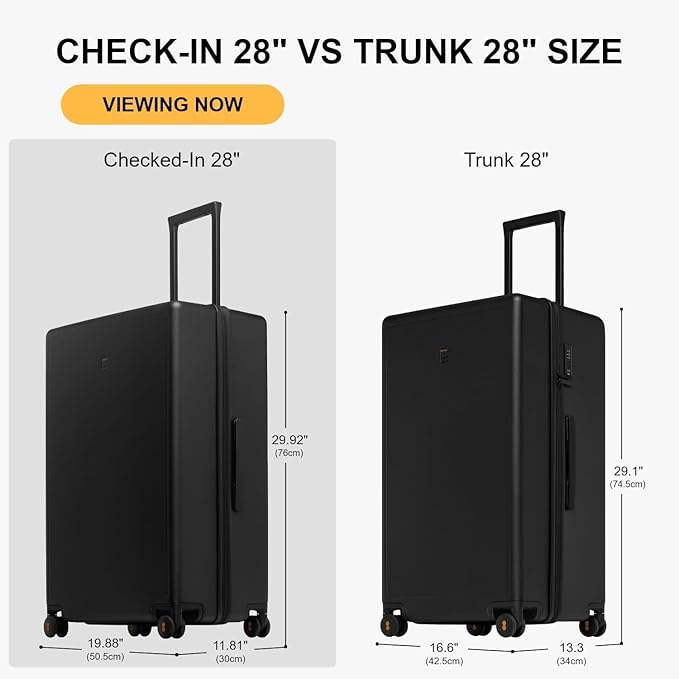 LEVEL8 Checked Luggage, Large Hardside Suitcases with Wheels 28 Inch Luggage, Luminous Textured Lightweight Hard Shell Suitcases Locks Tsa Approved, Black