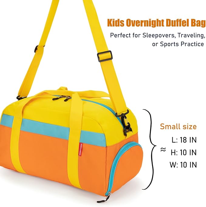 HawLander Kids Duffle Bag for Boys or Girls, Fit Sports Practice, or Overnight Travel Weekend (Orange)