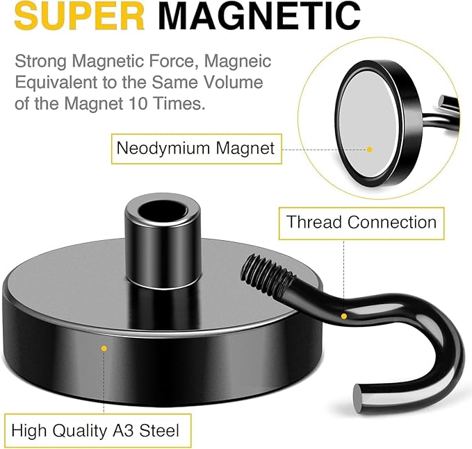 DIYMAG Magnetic Hooks, 170 LB Heavy Duty Strong Magnet with Hook, Rare Earth Neodymium Magnets for Hanging, Magnetics Hanger for Curtain, Home, Kitchen, Workplace, Black20 Packs
