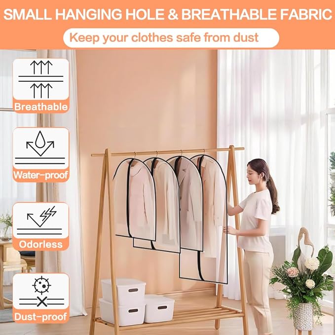 Garment Bags for Hanging Clothes Travel (Set of 12) Clothes Storage Bags Closet Cover for Open Closet with Zipper for Suit, Sweaters Travel Laundry Wardrobe Closet Garment Dust Cover