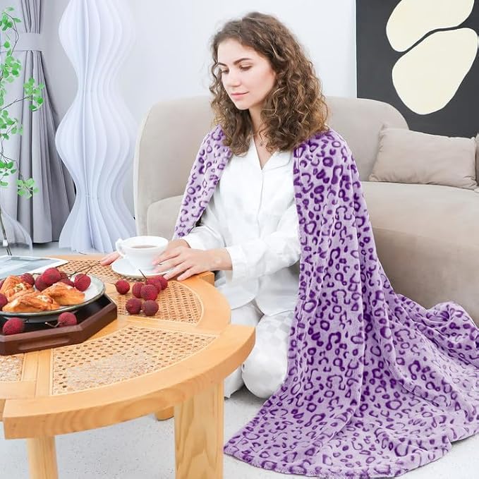 Purple Leopard Print Throw Blanket for Women, Soft Warm Cheetah Blanket, Cozy Fleece Throw for Bed Sofa Couch, Home Decor Living Room Bedroom Decor, Mothers Day Birthday Gifts for Mom Grandma, 50"x60"