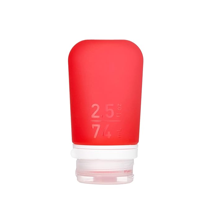 humangear GoToob+ (Medium) | Refillable Silicone Travel Bottle | Locking Lid | Food-Safe Material | Red, Medium (2.5 fl.oz.; 74ml)