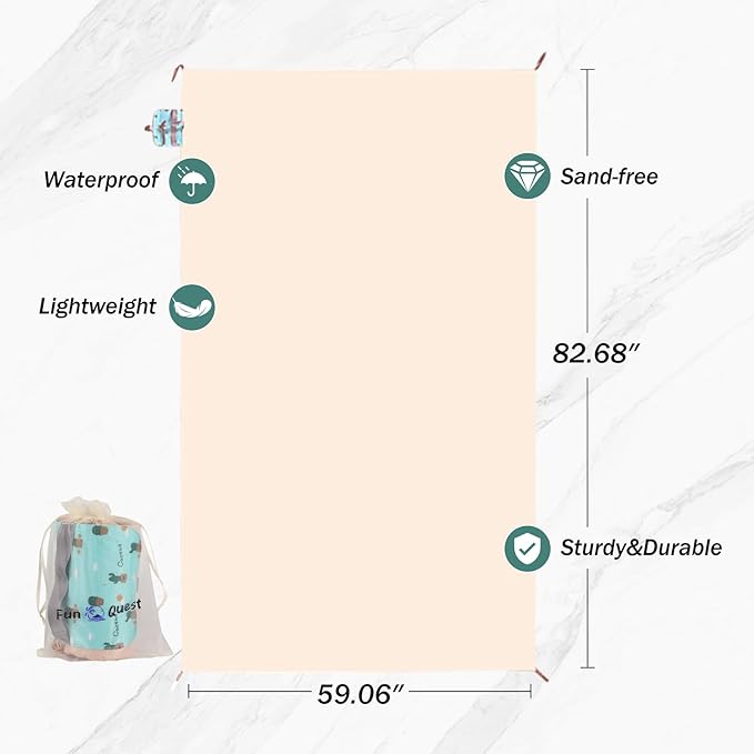 Picnic Blanket Waterproof – Packable Sand Proof Beach Blanket (0.42lb/0.66lb), Compact & Foldable, Fits in Pocket with Integrated Stakes, Ideal for Camping, Hiking, Travel, Concert, Festival