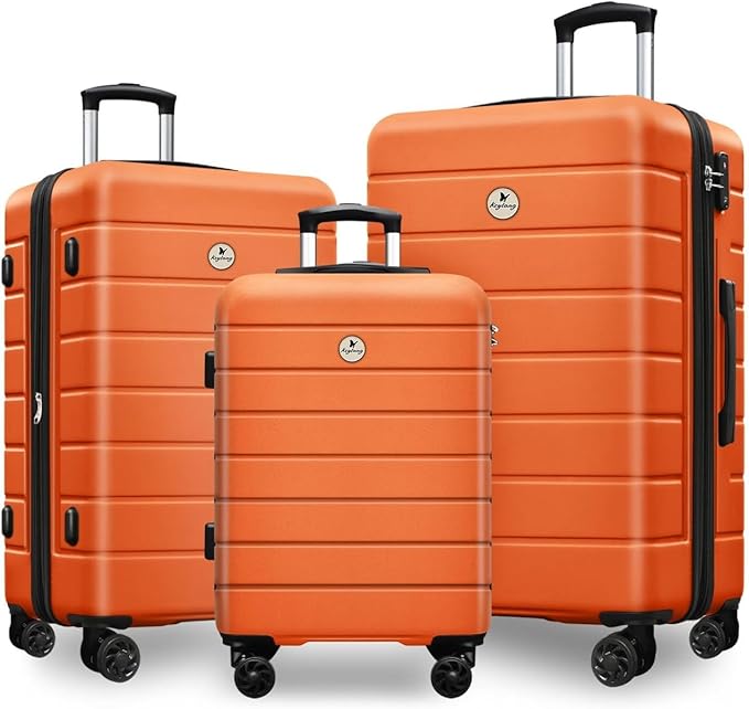 Classic 3-Piece Luggage Set with TSA Lock, Lightweight Suitcase with Spinner Wheels, Hardshell Expandable Carry-On Luggage, 20/24/28 inch, Orange