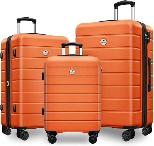 Classic 3-Piece Luggage Set with TSA Lock, Lightweight Suitcase with Spinner Wheels, Hardshell Expandable Carry-On Luggage, 20/24/28 inch, Orange