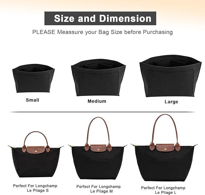 LOUKAYCCI Felt Purse Organizer Insert for Longchamp Le Pliage M Handbag Insert (Medium, Black)