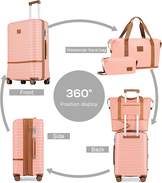 Joyway 24 Inch Checked Luggage, Expandable Suitcase with Spinner Wheel, 3 Piece Hard Shell Luggage Set with TSA Lock(Pink)