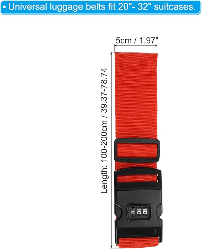 PATIKIL Luggage Straps, Suitcase Straps Adjustable Luggage Belts Strap with Combination Lock for Luggage Suitcases Travel, Red