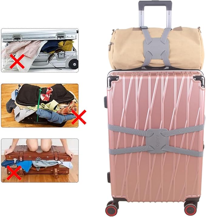 Luggage Straps Bag Bungees for Add a Bag Easy to Travel Suitcase Elastic Strap Belt (Grey Luggage strap-1PCS)