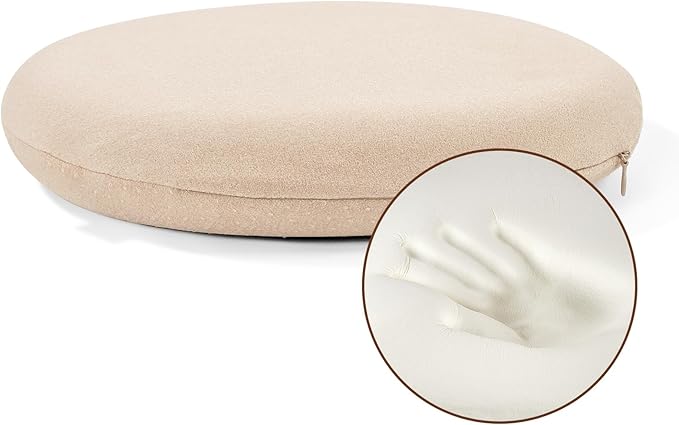 BUYUE Memory Foam Seat Cushion, Dia 16.5" Soft Velvet Round Stool Cushion Anti-Slip Chair Pads, L, Beige