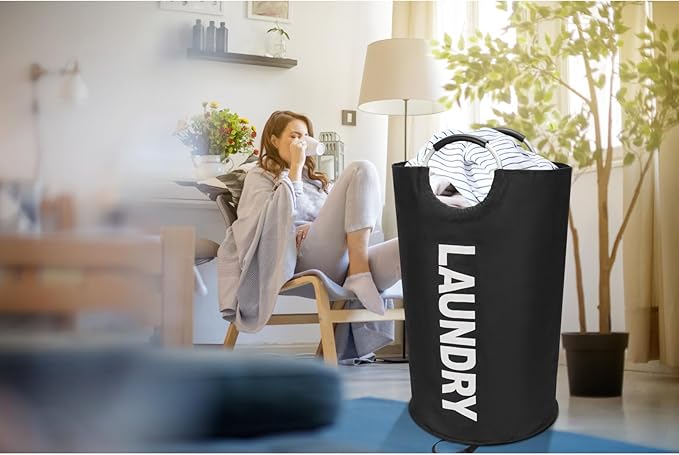 125L X-Large Laundry Basket, Freestanding Tall Clothes Hamper, Collapsible Laundry Bag, Black