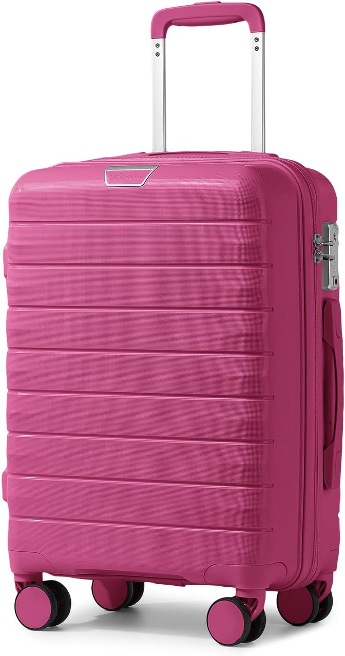 LARVENDER Carry On Luggage 22x14x9 Airline Approved, 20 Inch Hardshell & Lightweight PP Travel Carry On Suitcase for Women with Spinner Wheels TSA Lock, Magenta