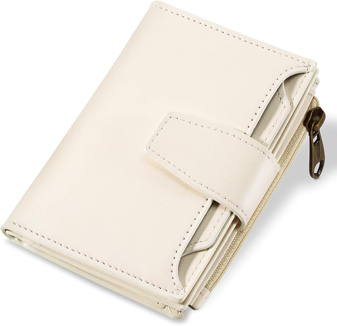 Airkit Small Wallet Women RFID Blocking Soft Leather Bifold Compact Card Holder Wallet for Women with Zipper Coin Pocket 4 ID Window