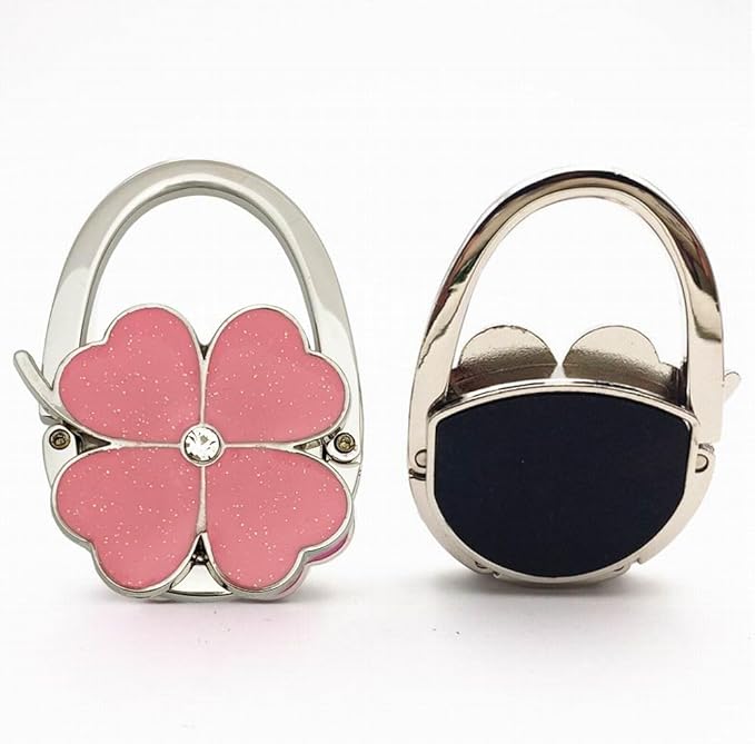 ROFLYER Four Leaf Clover Design Foldable Handbag Hanger Folding Purse Table Hook Holder (Pink)