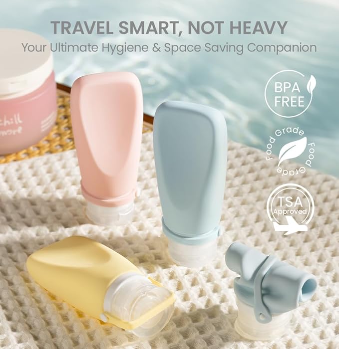 Travel Bottles for Toiletries, TSA Approved 3oz Container, High-Effeiciency Leak-Proof Ultrasonic Technology, Silicone Refillable Squeezable Travel Accessories for Shampoo Conditioner Lotion (3 Pcs)