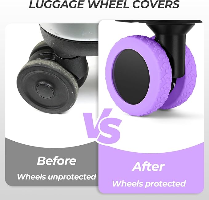 8-Piece Silicone Luggage Wheel Covers-For Dual-Row Spinner Wheels (2.0"-2.4") Diameter Only-Reduces Noise and Prevents Scratches-Designed for Wheels with a Top Clearance Greater Than 0.12"(Purple)