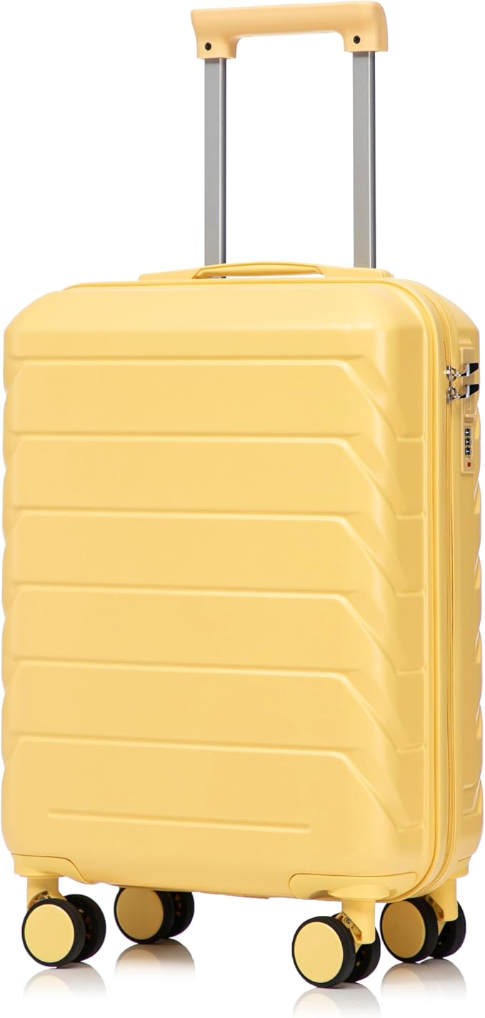 28 Inch Checked-Large Luggage, Lightweight ABS Hard Shell Suitcase with Spinner Wheels, Expandable Travel Luggage with Combination Lock & Side Hooks for Men Women (Yellow, 20)