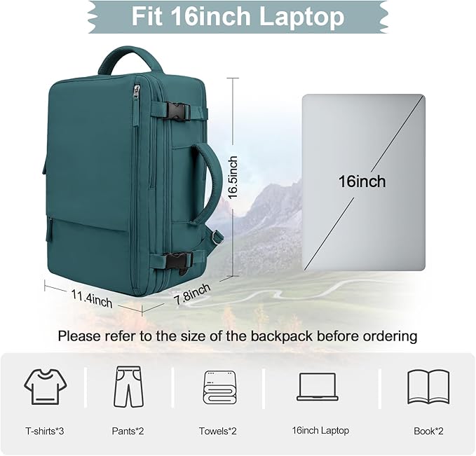 Hanples Personal Item Backpack,Travel Backpack for Women, 35L Carry on Backpack,17 Inch Laptop Backpack with USB Charging Port, Travel Essentials with 2 Toiletry Bags(Peacock Blue)