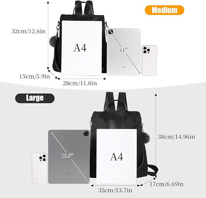 PINCNEL Women Backpack Purse Waterproof Nylon Anti-theft Rucksack Lightweight Shoulder Bag