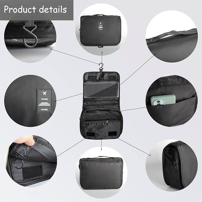 Foldable Hanging Travel Toiletry Bag,Waterproof Portable Travel Bags, Multifunction Travel Makeup Cosmetic Bag Organizer with Hanging Hook (Grey)