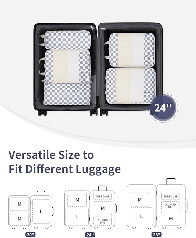 Narwey 6 Set/5 Set Compression Packing Cubes for Travel Kids Women Carry on, Packing Organizers Bag for Backpack Luggage Suitcase Duffle Bags